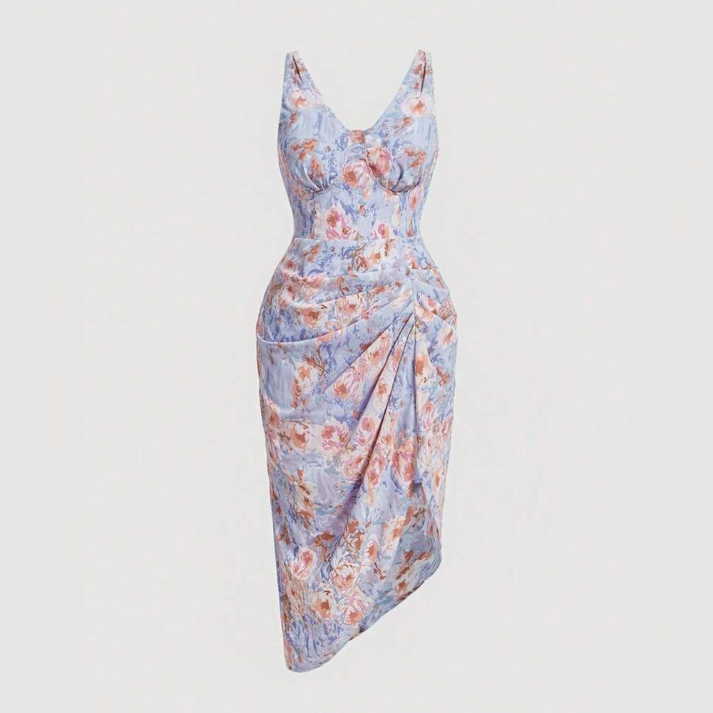 NWT SHEIN MOD Plus Size Floral Print Cami Dress with Ruched Bust SIZE 3xl